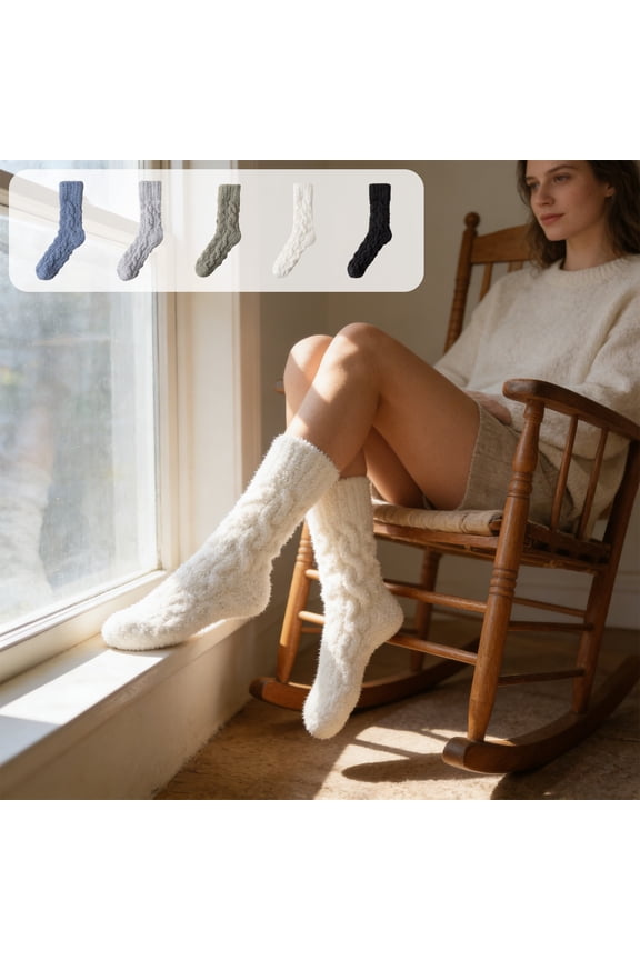 Plush Fleece Puff Cozy Socks Thickened Warm Slipper Socks For Women Soft Breathable Anti-Slip Winter Sleep Socks Comfortable Home Lounge Giftable Pack