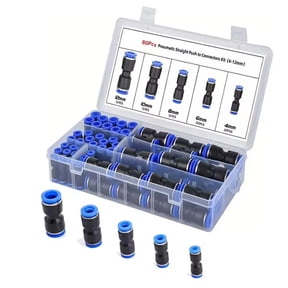 TTJ Pneumatic Push In Connector Kit Straight and Combination Fittings Air Line Accessories for Compressor Hose Tubing Quick Connect Joiners for Workshop Garage and Repair Use