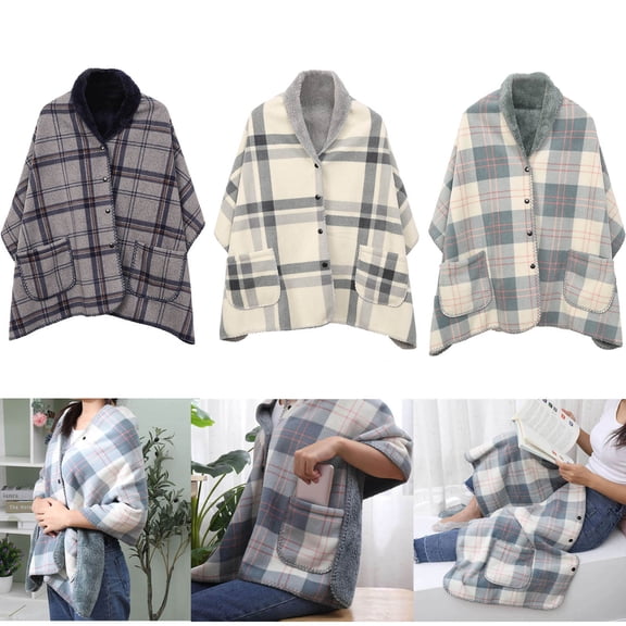 TTJ Pocket Style Fleece Shawl Blanket Multifunctional Wearable Cape Pocket Plush Throw Soft Warm Travel Office Nap Blanket Reversible Lightweight 59.1 x 39.4 in, Wearable Blanket Shawl