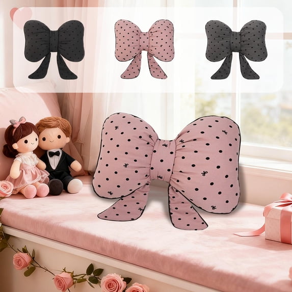 TTJ Polka Dot Bow Waist Pillow Decorative Lumbar Cushion Cute Cuddle Pillow Soft Plush Accent for Sofa Bed Living Room Holiday Gift Zippered Cover Removable Washable, Throw Pillow