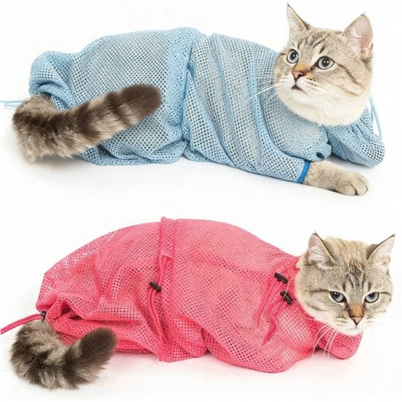 TTJ Portable Mesh Cat Bath Net Bag Breathable Bathing Restraint Wash Sack for Grooming Nail Trim and Vet Care Quick Drying Zipper Design Helps Reduce Scratching for Small Pets