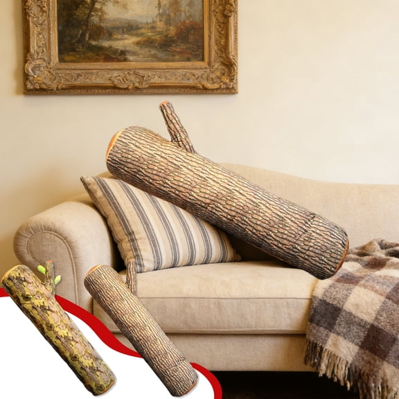 TTJ Realistic Tree Stump Bolster Pillow Faux Wood Log Body Pillow Decorative Long Lumbar Cushion For Sofa Bed Bedroom Cozy Nature Inspired Home Accent