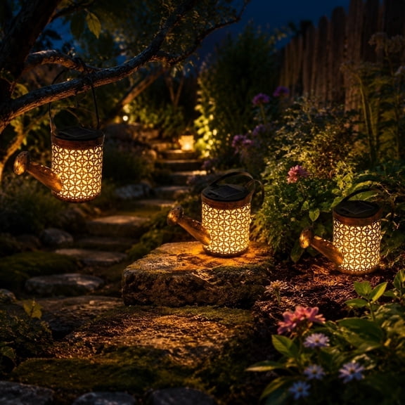 TTJ Solar Lights Outdoor Decorative Solar Lights Outdoor Pathways Solar Watering Can Lights Outdoor Waterproof Hollow Cutout Metal Solar Vintage Hanging Solar LED Lamp for Garden Yard