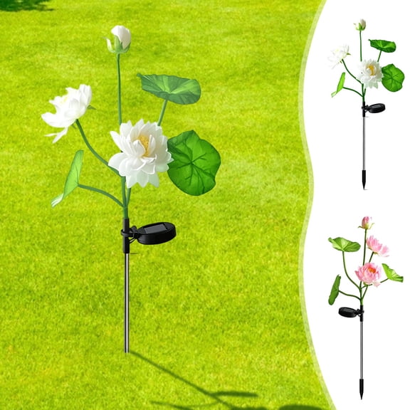TTJ Solar Lotus Lawn Lamp Three-Head Flower Stake Solar-Powered LED Garden Light Waterproof Outdoor Landscape Accent Pathway Patio Yard Decorative Solar Light
