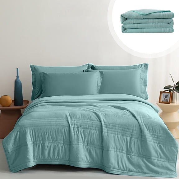 TTJ Solid Color Washable Conditioning Summer Quilt Lightweight Breathable Thin Quilt Cooling Bedspread Soft Fiber Filling Machine Washable Double Size Quilt