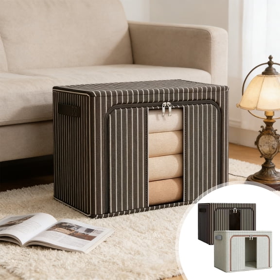 TTJ Storage Box Core Stackable Oxford Fabric Bin with Clear Window Foldable Closet Organizer for Clothes Blankets Towels Sweaters Space Saving Home