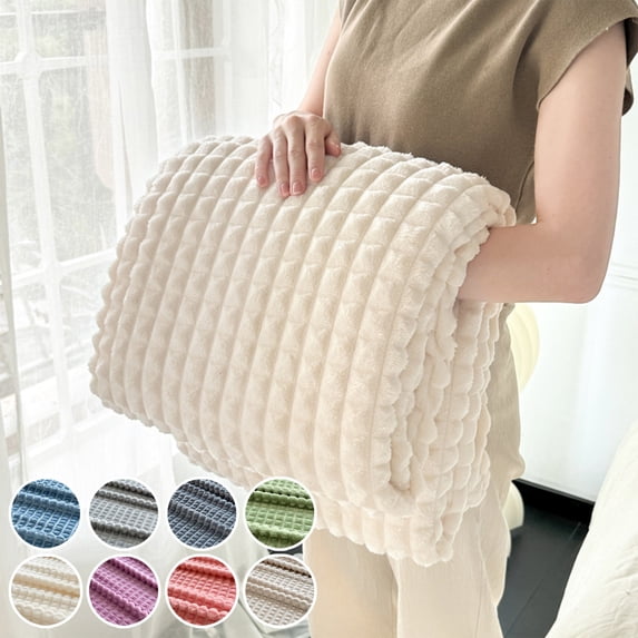TTJ Throws for Couch Throw Blankets for Couch 40x28 In Fleece Throw Blanket for Couch Soft Warm Fluffys Cream Solid ColorBlanket Decorative and Giftable Striped Blankets