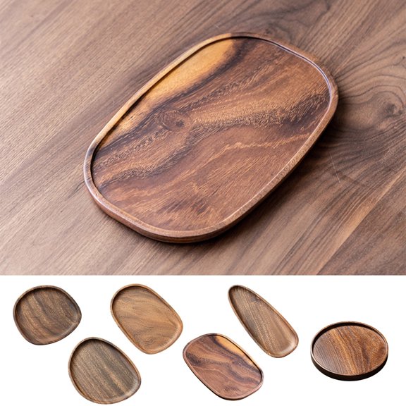 TTJ Trays Trays for Serving Food Home Dining Wooden Tea Tray Rustic Natural Finish Dry Serving Tray Cup Organizer Snack Fruit Plate Large Drip Guard Non Slip Base Tabletop Tea Display