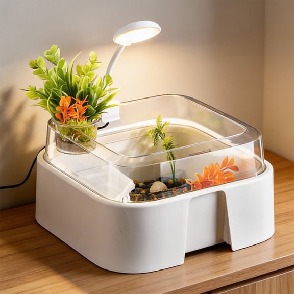 TTJ Turtle Aquarium Small Turtle Tank Mini Reptile Habitat Desktop Aquarium Crab Tank Basking Platform Compact Eco Landscape for Turtles Frogs Small Pets Home Office