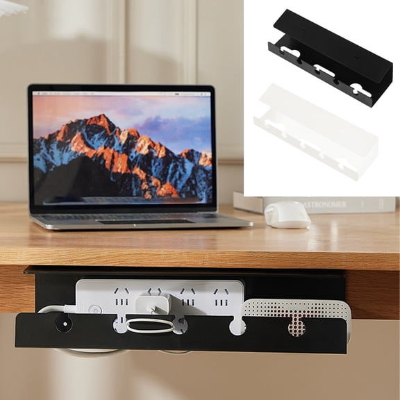 TTJ Under Desk Cable Management Rack Socket Organizer Fixed Storage Tray Wire Slot for Computer Desk Neat Cable Holder Power Cord Organizer Solution