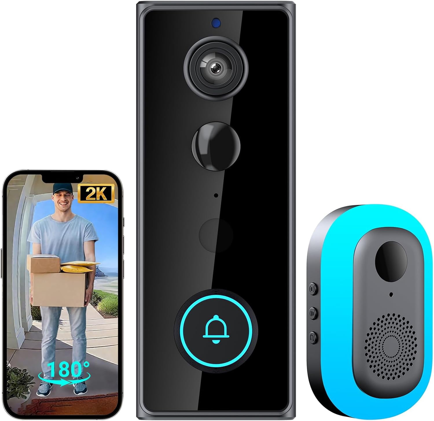 Toe Camera TTJ Video Doorbell Camera 2K with Chime, No Monthly Fee, Head-to-Toe ...