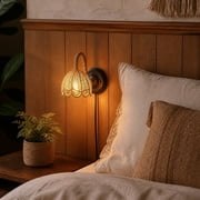 TTJ Wall Sconces Wall Lights Battery Operated Indoor Wall Lamp with Rope Bedroom Bedside Lampshade Living Room and Dining Room Wall Lamp US Standard Plug