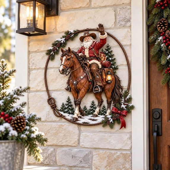 Santa Riding Poster Design TTJ Western Cowboy Santa Metal Christmas Wall Decor, Santa Riding Horse ...