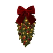 TTJ Xmas Decorations 24 Inch Lighted Christmas Teardrop, Battery Operated Pinecone Berry Hanging Decor
