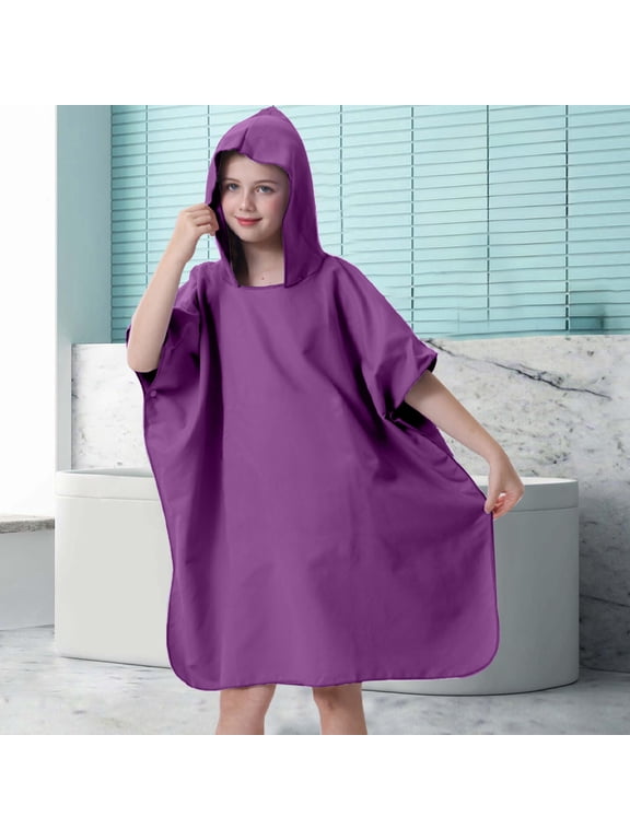 Youth Hooded Changing Towel Robe Quick Dry Beach Wrap With Pocket Adjustable Sleeves Surfing Swimming Bath Cover Up Lightweight Travel Pool Towel Robe