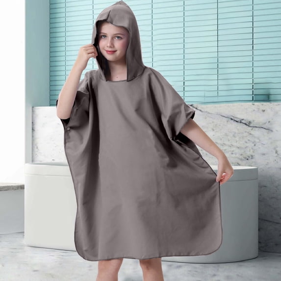 TTJ Youth Hooded Changing Towel Robe Quick Dry Beach Wrap With Pocket Adjustable Sleeves Surfing Swimming Bath Cover Up Lightweight Travel Pool Towel Robe