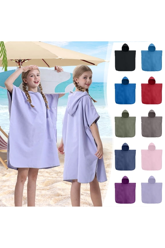 Youth Hooded Changing Towel Robe Quick Dry Beach Wrap With Pocket Adjustable Sleeves Surfing Swimming Bath Cover Up Lightweight Travel Pool Towel Robe