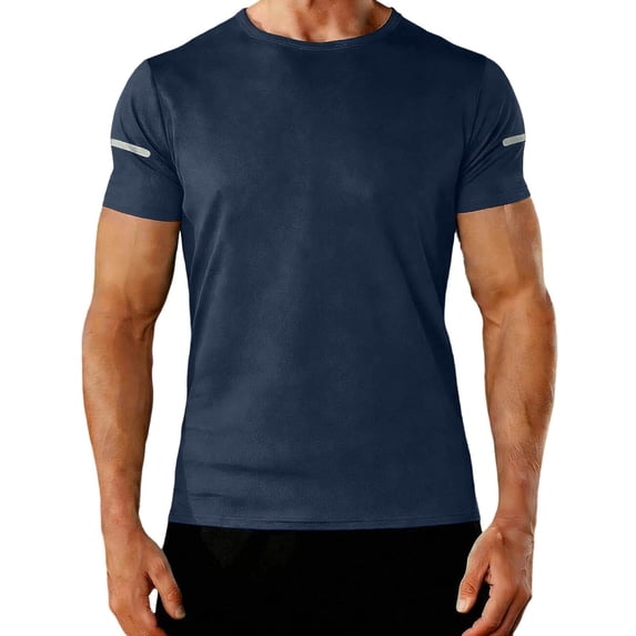 TKKCS Mens Workout Short Sleeve Shirts- Moisture Wicking Performance Breathable Slim Fit Quick Dry Gym Shirts Navy Size XL