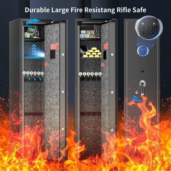 TTLIFE Large Rifle Safe, Long Gun Safe for Rifle Shotgun, Quick Access 5 Gun Rifle with Handgun Storage Cabinet for Home