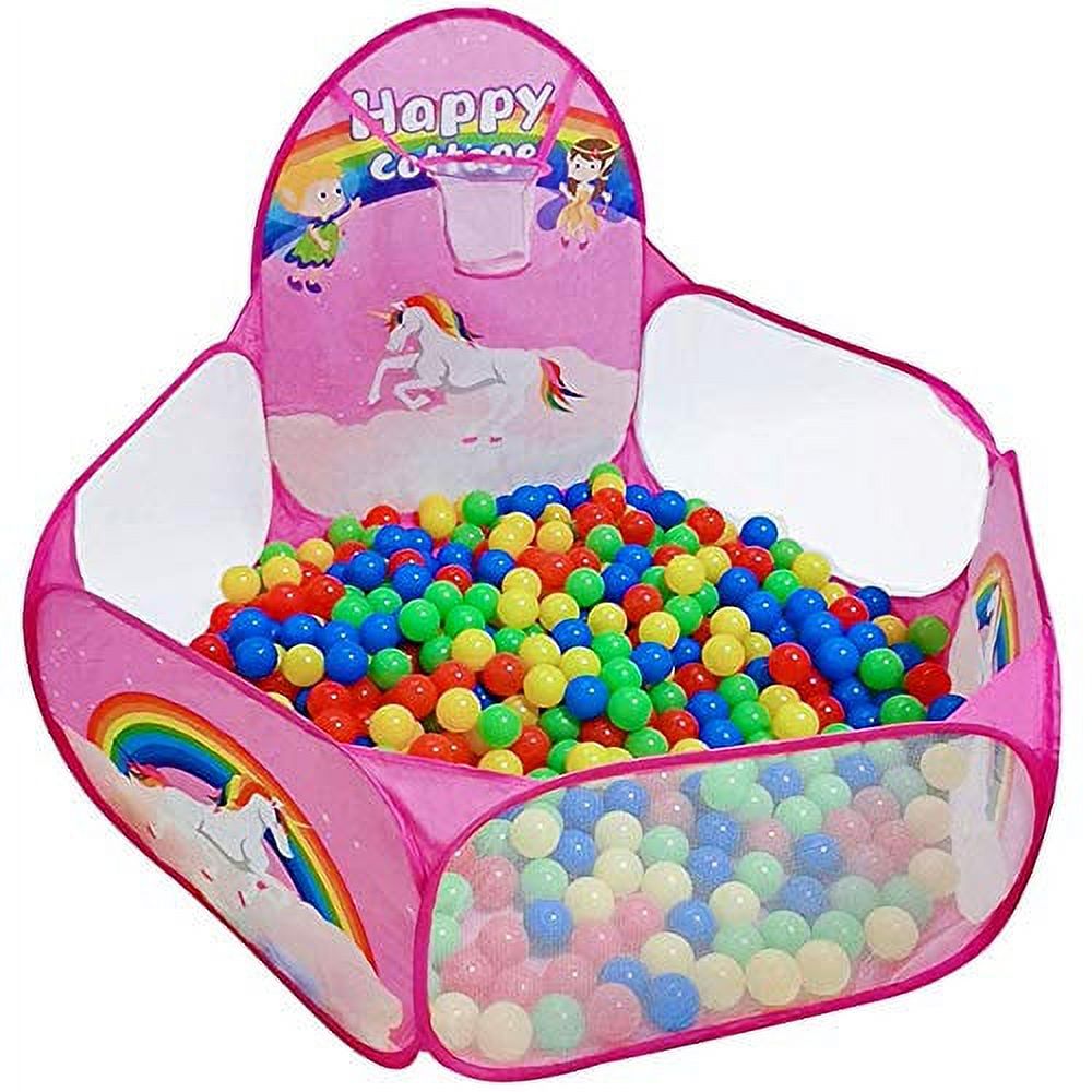 TTLOJ Pink Kids Ball Pit Children Ball Pits Play Tent with Basketball Hoop for Toddlers