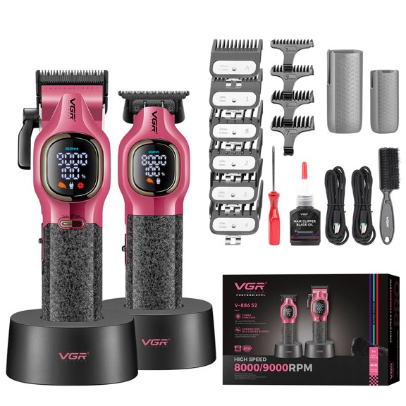 TTOOGO Cordless Barber Clipper Set, Hair Clipper and Trimmer Kit with Charging Base, LED Display, Turbo Motor, Adjustable Taper Lever, USB Rechargeable Hair Cutting Machine for Men