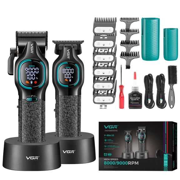 TTOOGO Cordless Barber Clipper Set, Hair Clipper and Trimmer Kit with Charging Base, LED Display, Turbo Motor, Adjustable Taper Lever, USB Rechargeable Hair Cutting Machine for Men