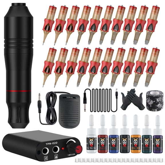 TTOOGO Professional Tättoo Kit Complete Set – Rotary Tättoo Machine System with 0–18V Power Supply, Foot Pedal Control, 10 Cartridge Set, 10 Color Set & Toolbox for Beginners & Professionals