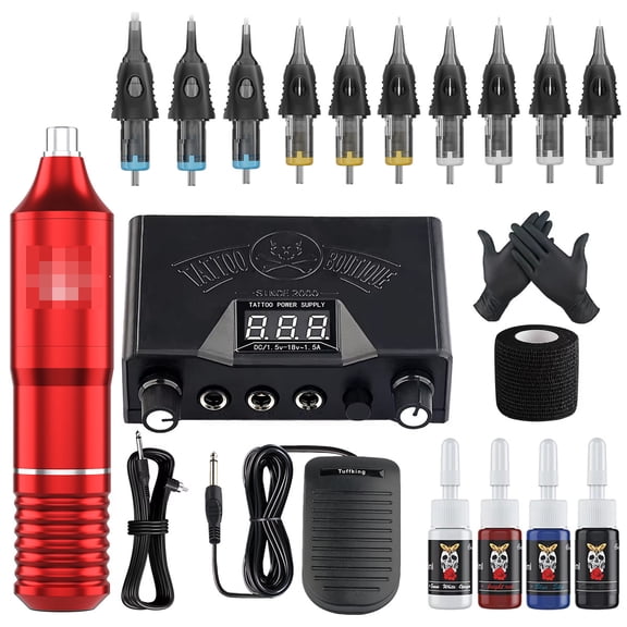 TTOOGO Rotary Tättoo Pen Kit with Digital Power Supply, Adjustable Voltage Machine Set with Cartridges and Foot Pedal for Beginners and Artists