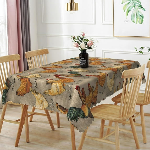 TTQYFNM 60x84inches Rooster Rectangle Tablecloth Chicken Printed Rustic Farmhouse Country Table Cloth Waterproof and Stain Resistant Fabric Table Cover for Kitchen Dining Room Outdoor Home Decor C108