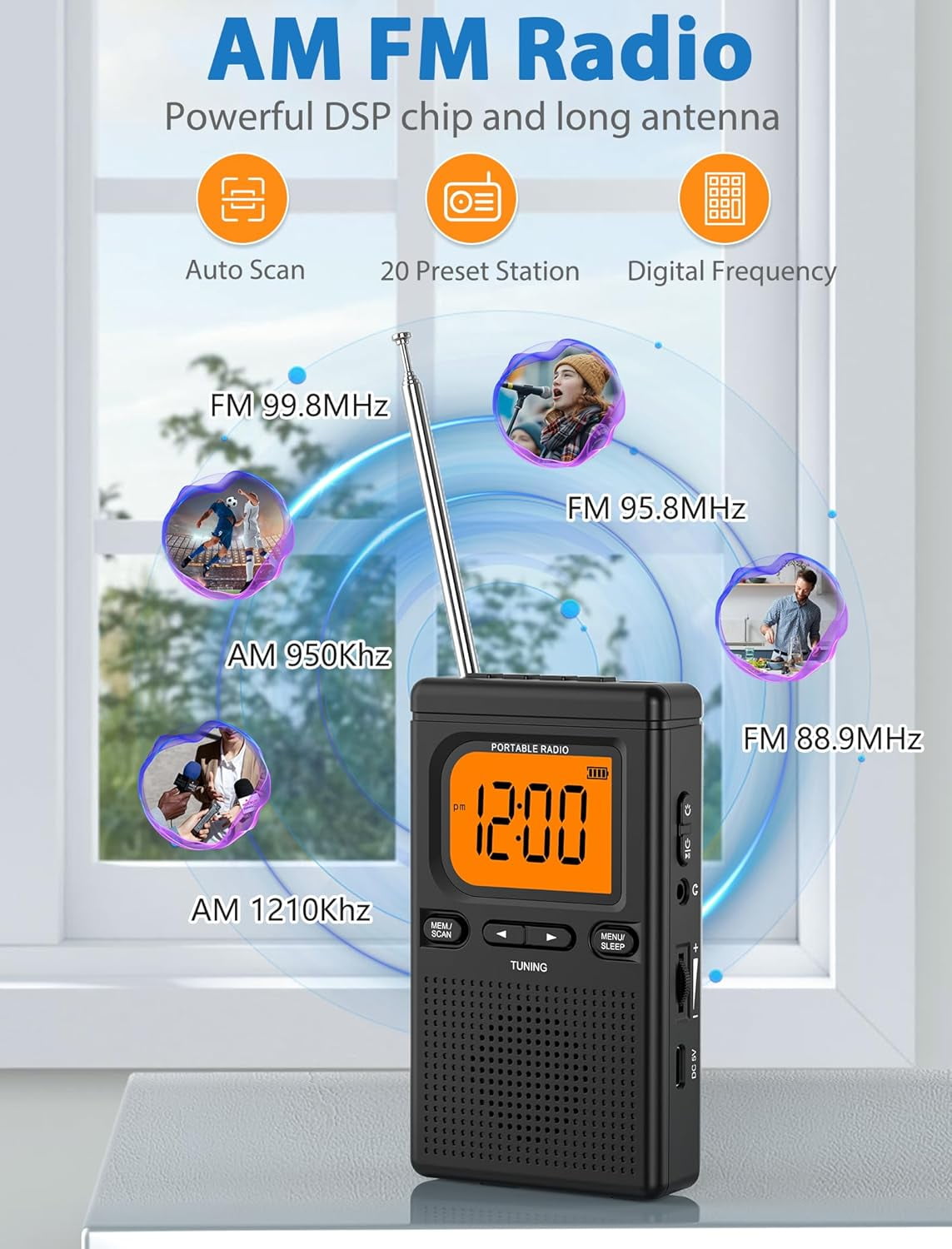 TTTYBA-2000mAh Rechargeable AM FM Radio with Bluetooth Portable ...