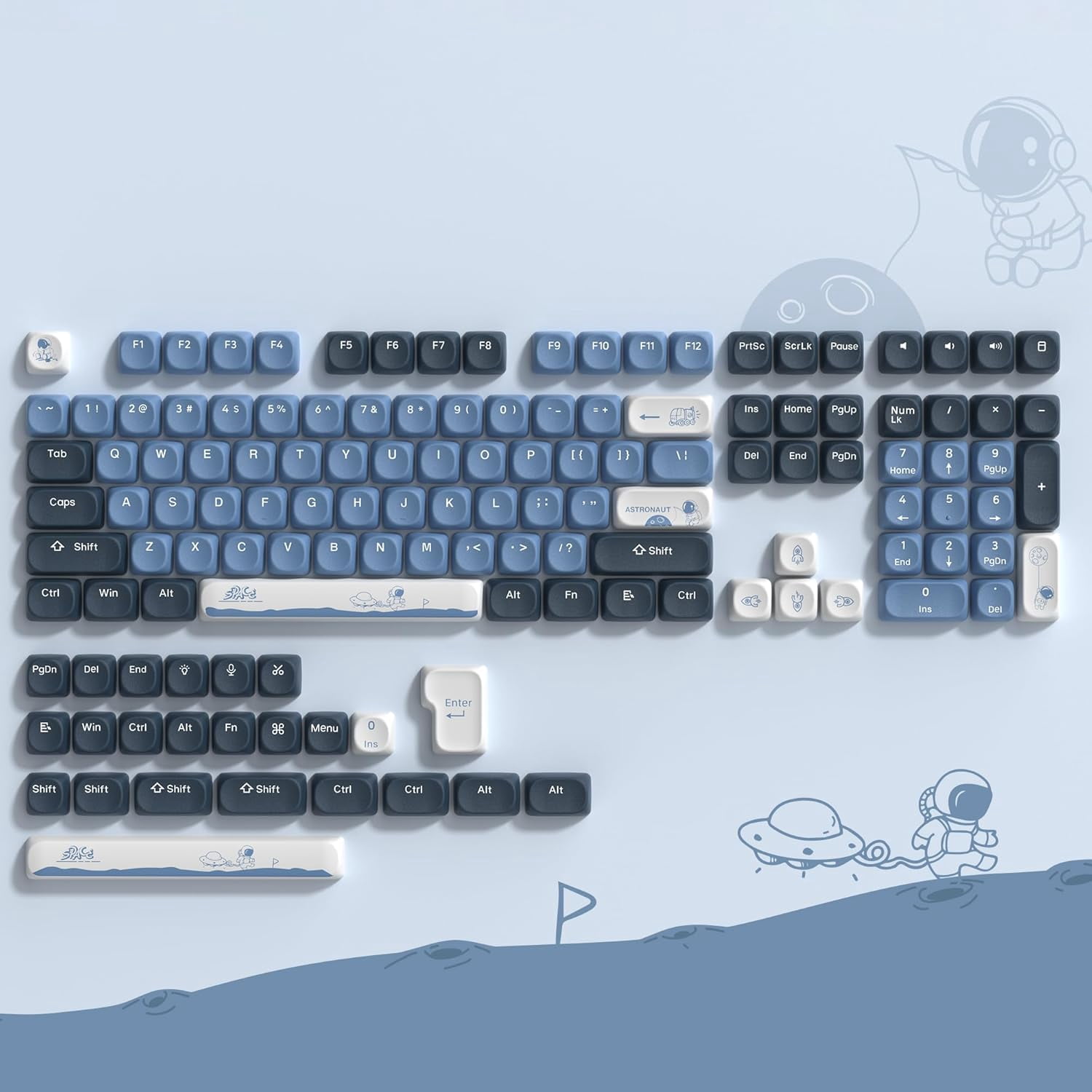 TTTYBA-Apollo PBT Keycap Set,Blue/Dark Blue/White Custom Keycaps Cute ...
