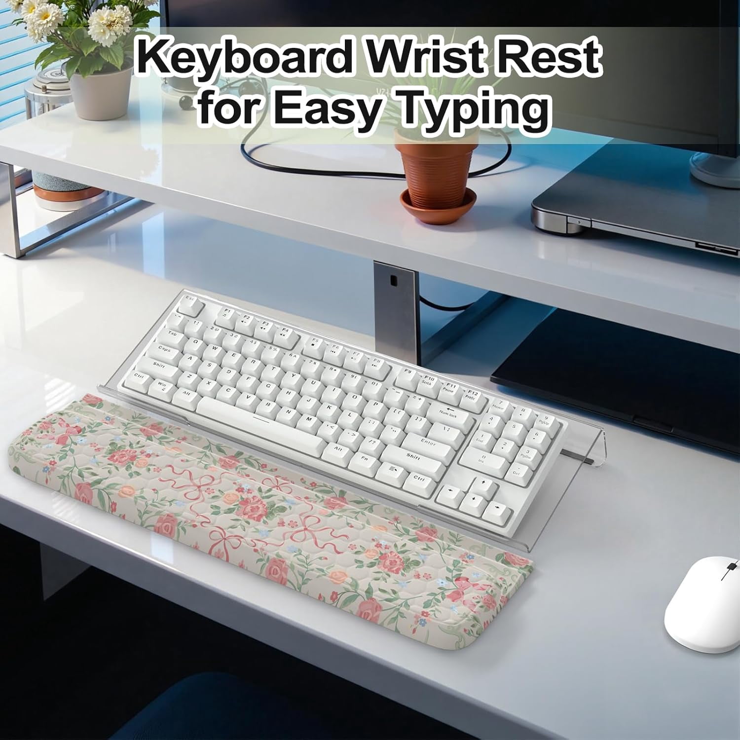 TTTYBA-Ergonomic Keyboard Pad with Wrist Support,Aesthetic Floral ...