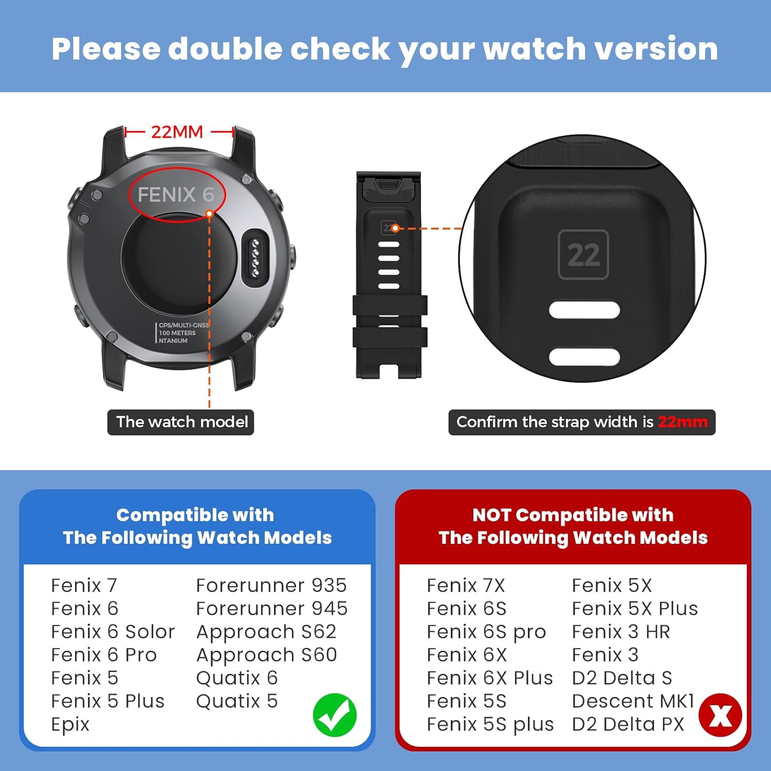 OVERSTEP Cinturino per Garmin Fenix 6, Cinturino In Silicone Da 22 mm Per Fenix 7/Fenix 5/Fenix 5 Plus/Fenix 6/Fenix 6 Pro/Forerunner 935/ Forerunner945/Approach S60