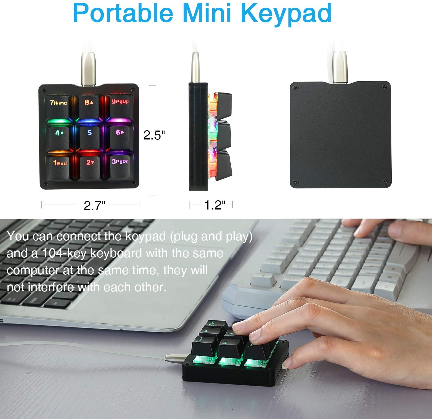 Single Hand Keypad TTTYBA-One Handed Macro Mechanical Keyboard, RGB LED Backlit Portable ...