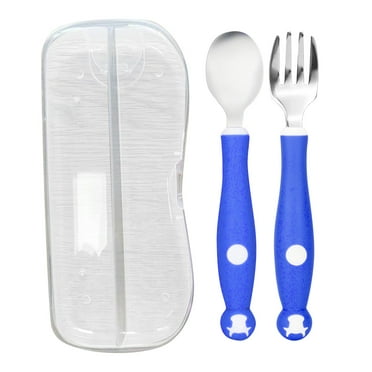 TTUHYWXI 1 Set Toddler Utensils, Toddler Forks and Spoons, Stainless Steel Toddler Silverware Set, Designed for Self Feeding Flatware Set with Travel Carrying Cases BPA Free,Blue One Size