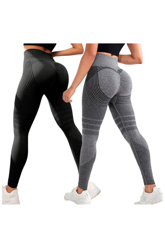 2 Pack Butt Lifting Yoga Leggings for Women Tummy Control High Waist Seamless Booty Scrunch Gym Running Workout Pants (Grey,XL)