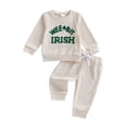 thumbnail image 1 of TTUHYWXI 2Pcs Newborn Baby Boy St Patricks Day Outfit Waffle Knit Sweatshirt T-Shirt Top Pants Set Toddler Fall Winter Clothes (Beige, 18-24 Months), 1 of 7