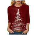 thumbnail image 1 of TTUHYWXI 3/4 Length Sleeve Womens Tops Christmas Loose Fit Crewneck T Shirts Cute Solid Three Quarter Length Tunic Tops (Watermelon Red, S), 1 of 4