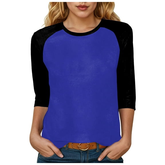TTUHYWXI 3/4 Sleeve Tops for Women Workout Shirts Baseball Style Raglan Tshirts Casual Color Block Tees Comfy Steetwear (Blue, XL)
