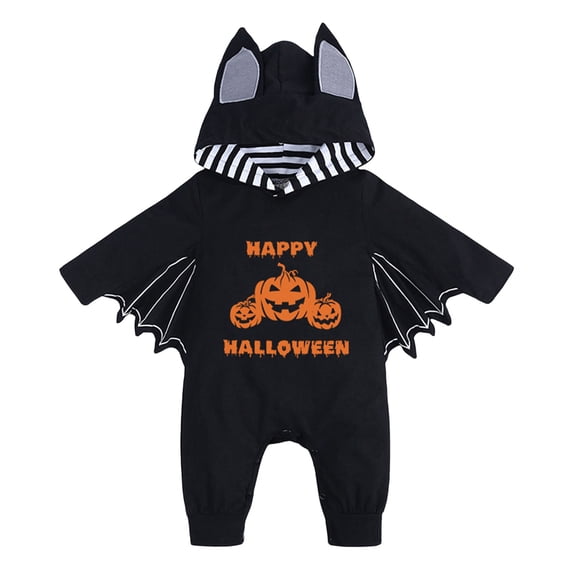 TTUHYWXI Baby Boy Halloween Costumes Infant Bat Long Sleeve Hoodie Romper Overall Baby boy Halloween Outfits (Orange,0-3 Months)