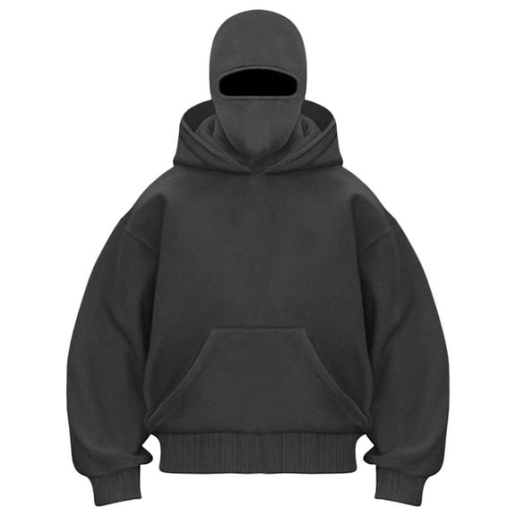 TTUHYWXI Balaclava Ninja Zipper Hoodie With Built In Balaclava,Double Hooded Jacket Hoodie With Mask,Winter Hoodies (Dark Gray, XXL)