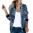 thumbnail image 1 of TTUHYWXI Bomber Jacket Women 2025 Floral Zip Up Zipper Sports Jackets Coats Stand Collar Causal Long Sleeve Lightweight Outerwear Tops (Blue, XL), 1 of 5