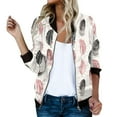 thumbnail image 1 of TTUHYWXI Bomber Jacket Women 2025 Floral Zip Up Zipper Sports Jackets Coats Stand Collar Causal Long Sleeve Lightweight Outerwear Tops (White, M), 1 of 4