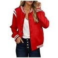 thumbnail image 1 of TTUHYWXI Bomber Jacket Women Varsity Casual Button Down Lightweight Spring Short Outwear with Pockets (Red, 3XL), 1 of 8