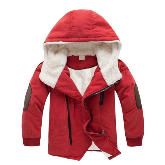 TTUHYWXI Boy's Winter Thicken Cotton Coat Heavy Sherpa Lined Hooded Parka Jacket(Red,11-12 Years)
