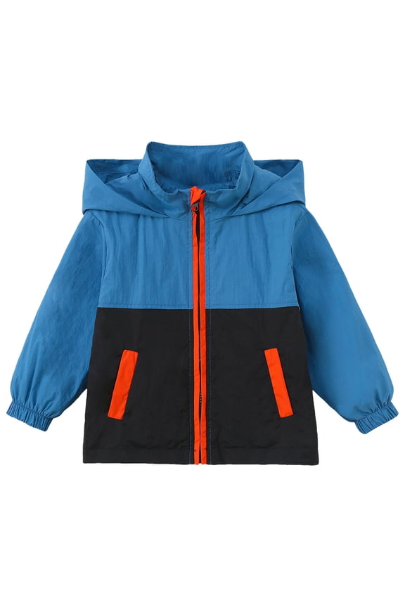 Boys Girls Waterproof Rain Jacket Lightweight Soft Lining Kids Windbreaker Hooded Coat Easy to Fold(Blue,6-7 Years)