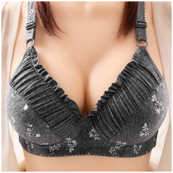 TTUHYWXI Bras for Women Push Up Breathable Thin Full Figure Coverage Gathered Multifunctional Unlined Underwear Bra (Grey,95B)