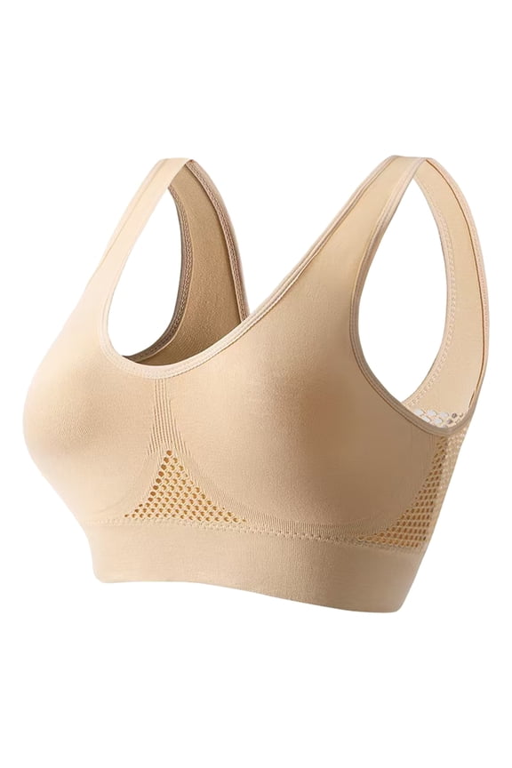 Breathable Bras for Women No Steel Ring Plus Size Soft Cool Liftup Air Bra No Underwire High Support Underwear (Beige, 30B-30D)