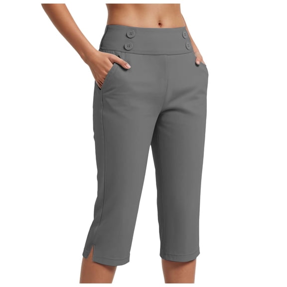 TTUHYWXI Capri Pants for Women Stretch High Waisted Crop Office Work Pants Summer Casual Capris Slacks Yoga Dress Pant (Dark Gray, S)