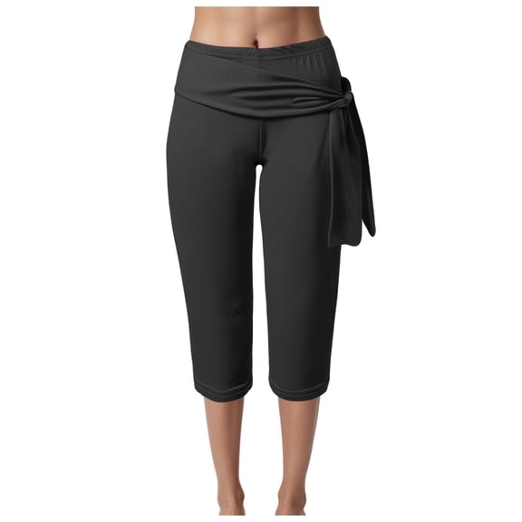 TTUHYWXI Capri Pants for Women Stretch Tummy Control High Waist Workout Yoga Pants Soft Comfy Lounge Pant Casual Capris Slacks (Black, L)